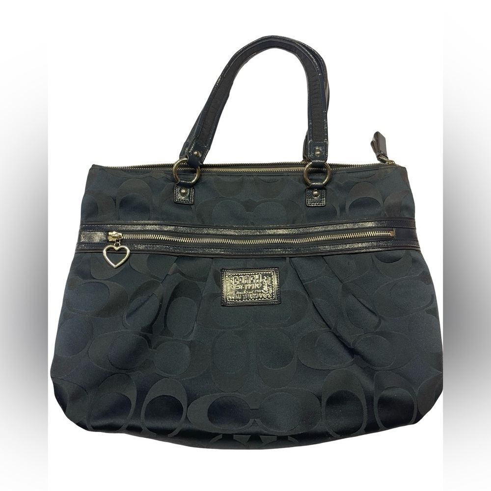 Coach Poppy Daisy Signature Canvas Dark Blue Large Tote Bag